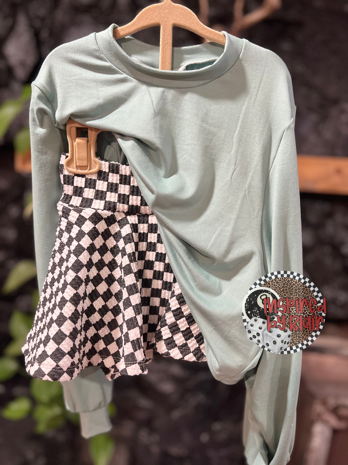 5t sad girl crew + skirts bummies (sage)