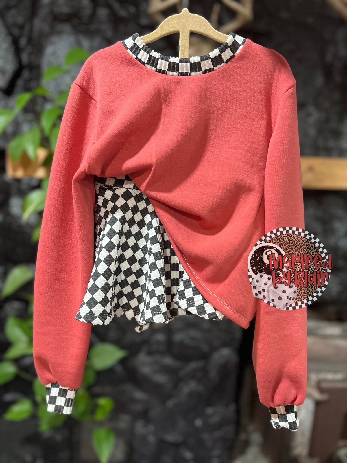 5t sad girl crew + skirts bummies (red mauve)