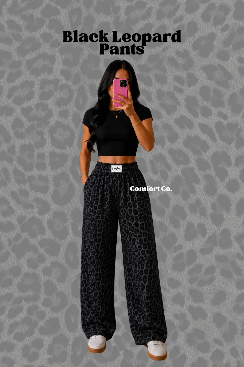 Black leopard solid pants